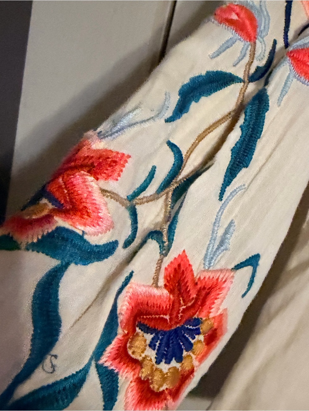 Johnny Was Embroidered Floral Boho Cotton Peasant Top Cream Small - Picture 6 of 11
